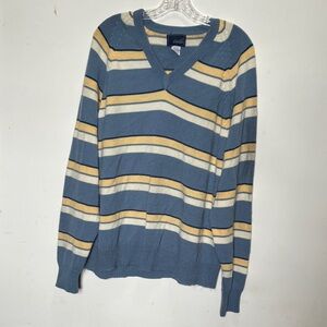 J. Crew V-Neck Sweater in Blue and Yellow Stripes